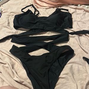 Two piece tie bathing suit black small brand new
